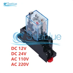 DC 12V 24V AC 110V 220V MY4NJ Small Electromagnetic Relay Power Relay 4NO 4NC DIN Rail 14 Pins And Mini Relay Socket Base