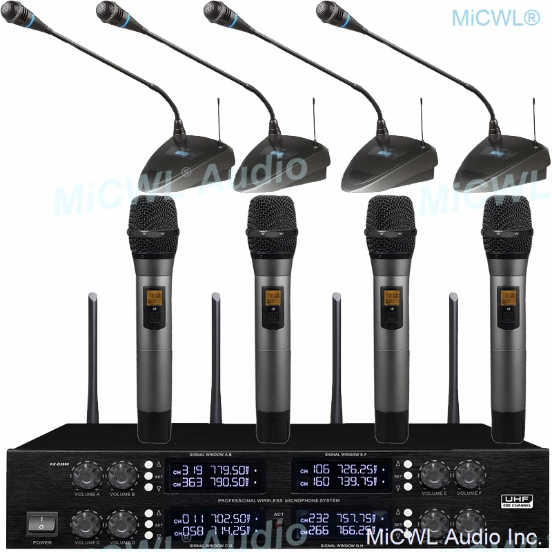 

New Generation 400 Channel Digital Wireless Microphone 4 Handheld 4 Table Gooseneck Meeting Press Conference System High-end