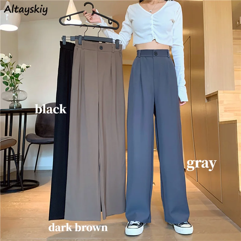 

Casual Pants Women High Waist Mopping Straight Trousers Female Elegant Chic Loose Office Ladies Streetwear Stylish Simple Solid