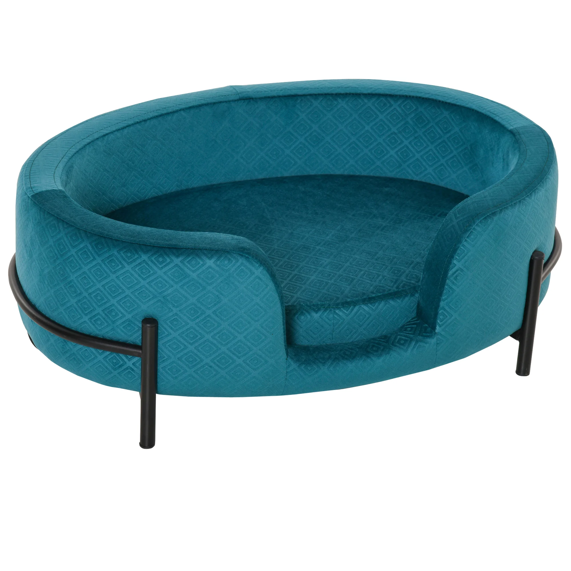 PawHut sofa bed for small cats dogs with removable padded cushion Metal Base raised edges 64x40x24 cm turquoise