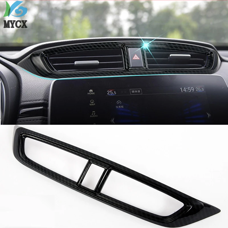 High Quality ABS Carbon fiber Middle Air Vent Outlet Panel Cover Trim Frame Accessory Fit For Honda CRV CR V 2017 2018 2019