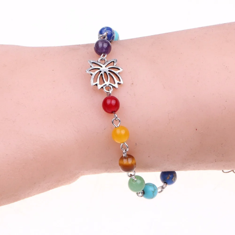 New Natural Stone Lotus Buddha Charm Anklet Bracelet for Women Fashion 7 Chakra 8mm Beads Chain Foot Jewelry