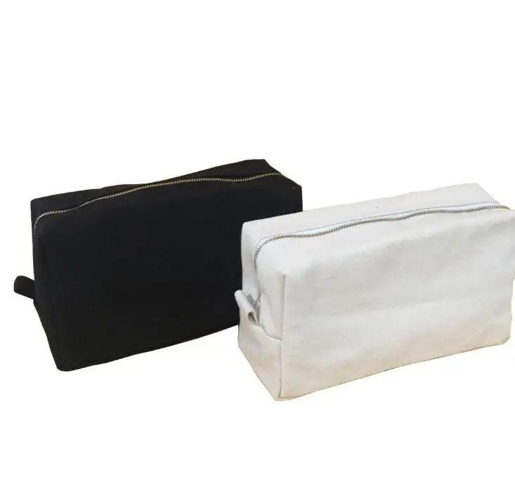 

DHL30pcs DIY Cosmetic Bag Women Canvas Plain Blank Large Capacity Protable Gold Zipper Wash tolitery Bag Beige Black