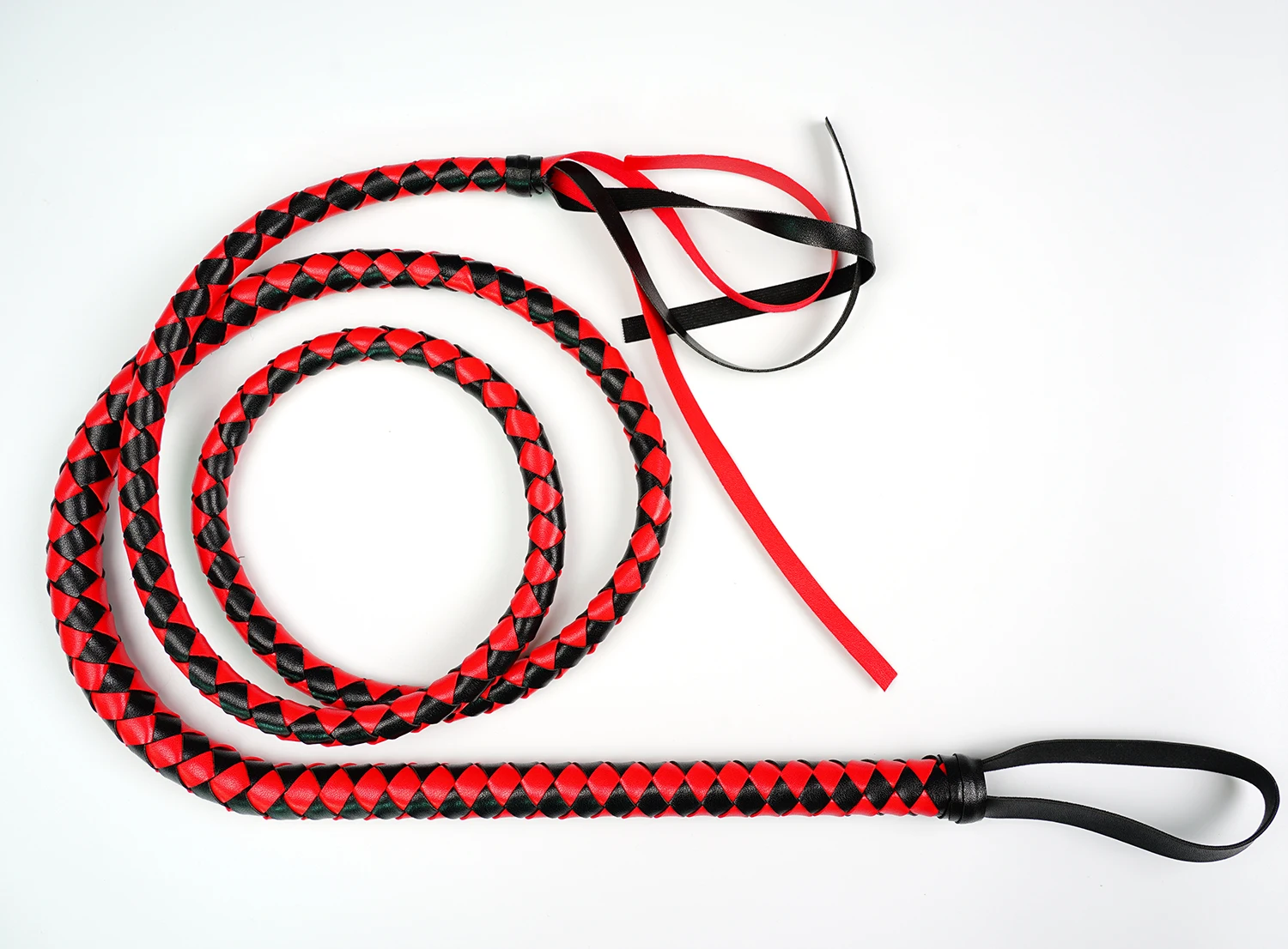 190CM cambuk kuda kulit Bull Whip, 4 Plait Bullwhip, 6 kakinya warna pilihan: putih atau merah