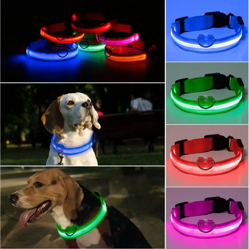 1Pc Fashion Pet Dog Collar Puppy Nylon Glow In The Dark LED Glowing Collar Adjustable Cats Collar Pet Supplies Dog Accessories