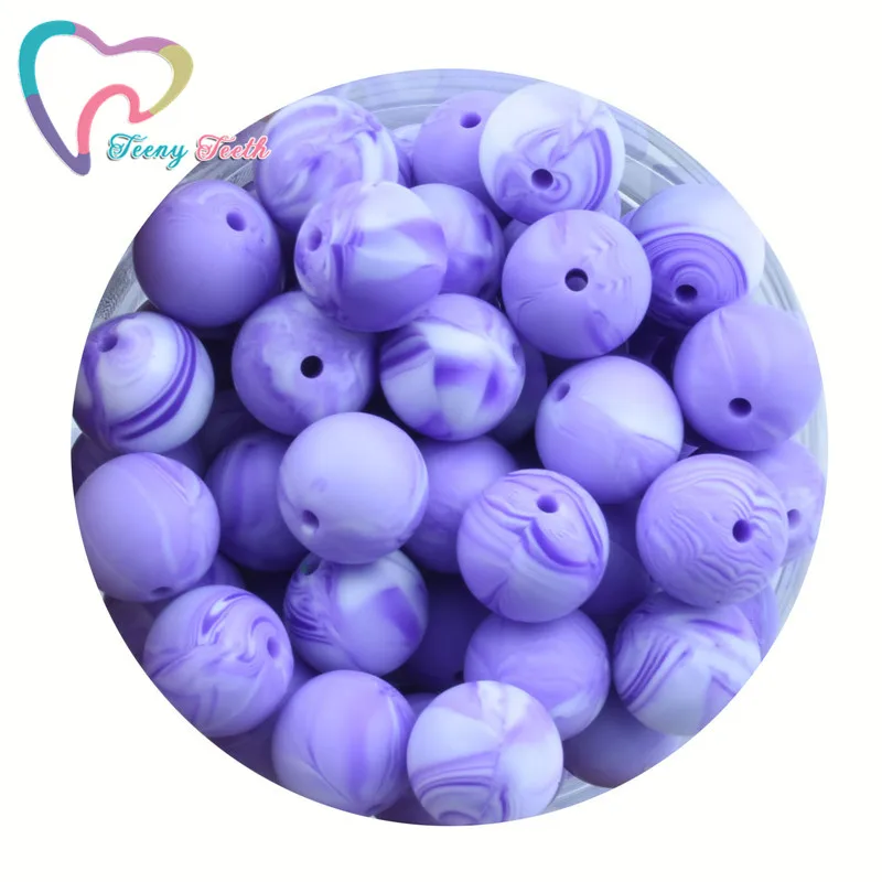 

Teeny Teeth 100 PCS Marble Violet Silicone Beads 9-19 MM Round Teething Beads BPA Free Silicone Beads For Baby Care Jewelry Toys