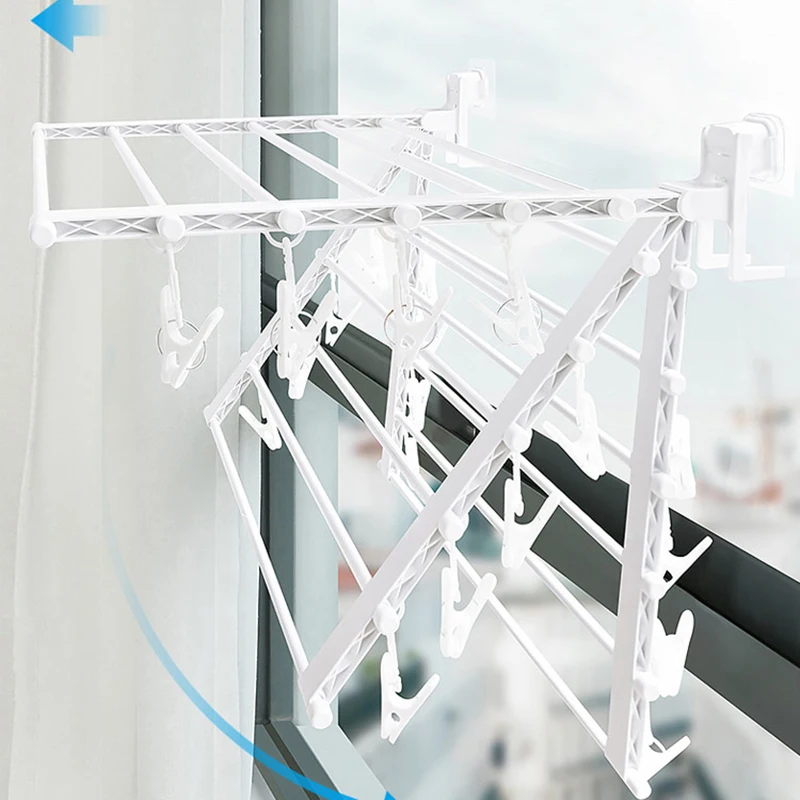 Folding Clothes Hanger Wall Mount Retractable Cloth Drying Rack Indoor & Outdoor Space Saving Aluminum Home Laundry Clothesline