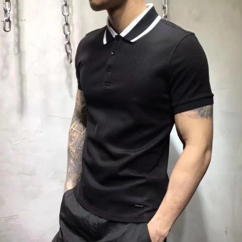 

Man Business Summer Slim Fit Striped Collar T-shirt Short Sleeve Pullover Tees Tops Office Work Casual T-shirt Camisas Homme Top