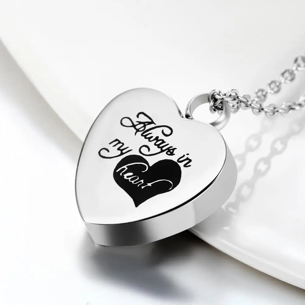 Classic Stainless Steel Ash Pendant Necklace Mens Women Memorial Jewelry Carving Always in My Heart  Cremation Urn Necklaces