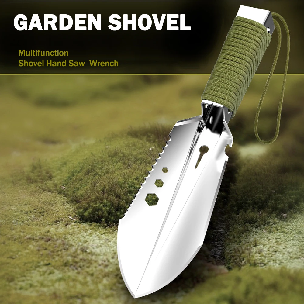 Garden Tools Multi-Purpose Shovel Stainless Steel Garden Shovel With Sawtooth Hex Wrench Ruler Digging Trowel Knife Bottle Opene