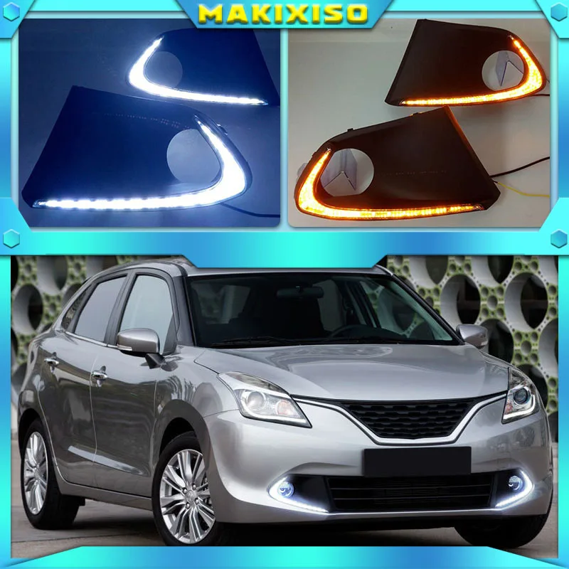 2PCS LED DRL Daytime Running Lights Fog Lamp with yellow turn signal For Suzuki Baleno 2016 2017 2018 2019