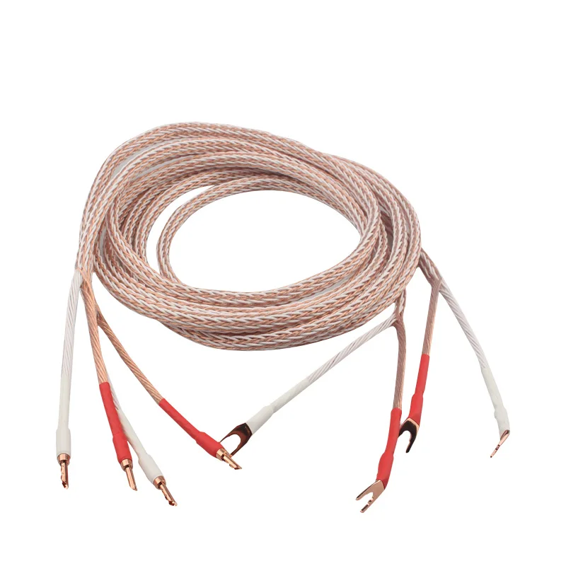 HIFI Bi-wire Speaker Cable 12TC OCC Single Copper HiFi Audio Line Banana to Spade Plug