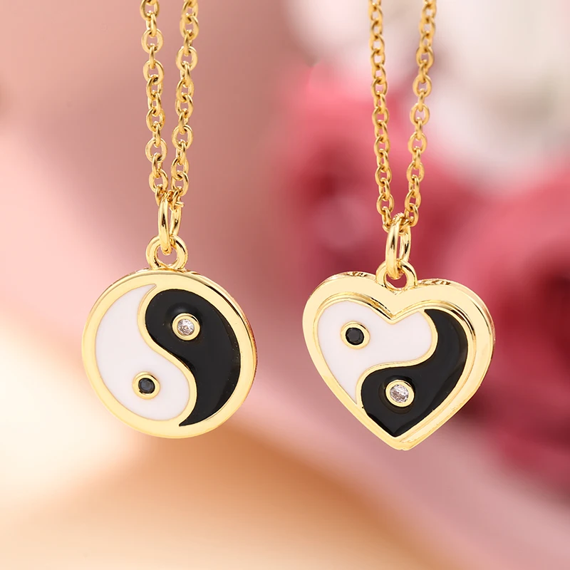 Fashion Golden Stainless Steel Heart round Black And White Gossip Array Pendant Necklace Charm Female Jewelry Gi