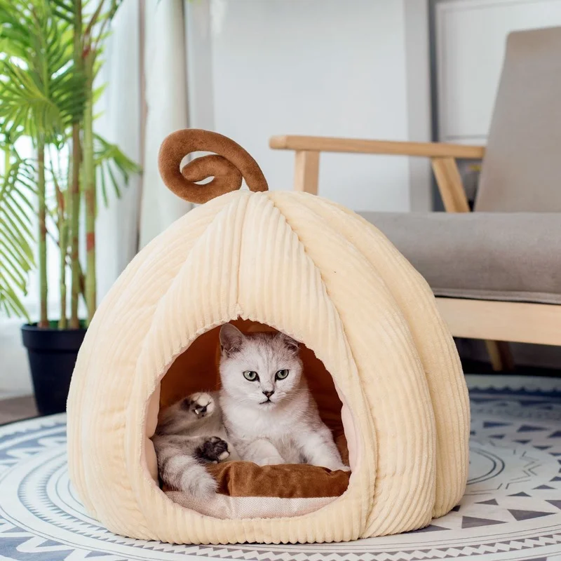 Pet Cat's Nest Closed Cat's Nest Dog's Nest Detachable Pet Pumpkin Cat's Nest with Velvet In Winter Cat House