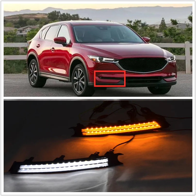 

LED Daytime Running Light Fog Lamp Decoratio daylight For Mazda CX-5 CX5 2017-2019 Dynamic Turn Signal Relay Waterproof Car DRL