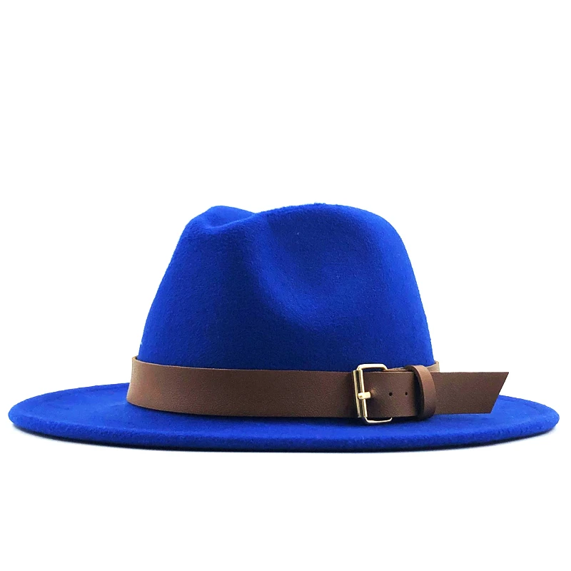 New Women Men Wool Fedora Hat With Leather Ribbon Gentleman Elegant Lady Winter Autumn Wide Brim Jazz Church Panama Sombrero Cap