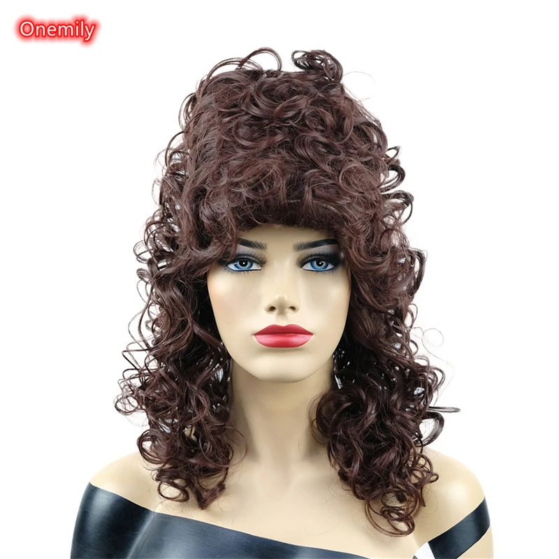 

Onemily Medium Length Dark Auburn Thick Curly Synthetic Natural Looking Cosplay Wig for Women Girls