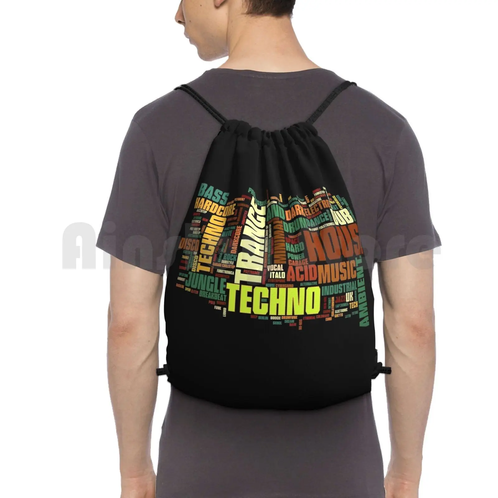 

Electronic Music Backpack Drawstring Bags Gym Bag Waterproof Electronic Music Genres Band Dj Techno Breakbeat House Music