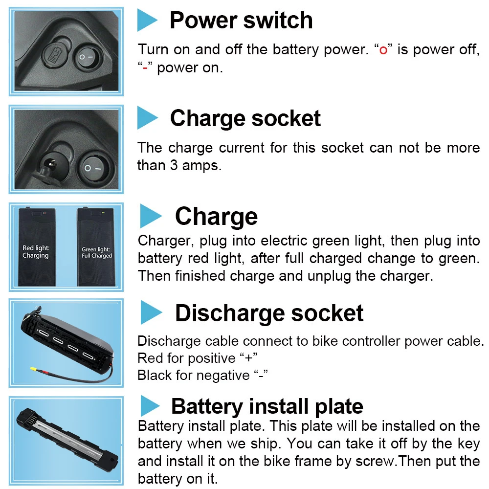 Ebike Lithium Battery Pack 36V 48V 52V 60V 72V Electric Bicycle Downtube Battery For 350W 500W 750W 1000W 1500W Motor