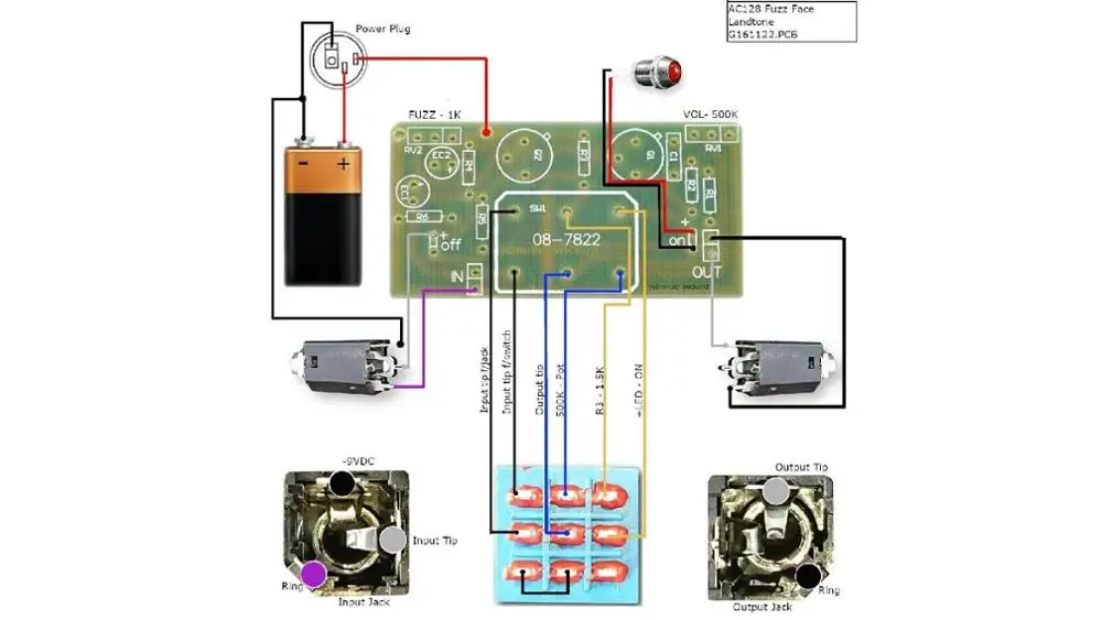 Vintage Fuzz Face DIY Guitar Pedal Kit with Germanium AC128 Transistors and 1590B Pre-drilled Enclosure