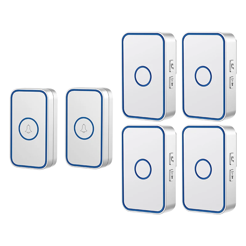 WEMEDA Wireless Doorbell Waterproof 300M Range Cordless Home LED Light Door Ring Bell US EU UK Plug 2 Button 4 Receiver 60 Chime