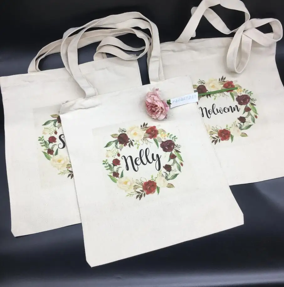 

personalize logo Wedding bachelorette party floral Canva bags bridesmaid Tote Bags maid of honor proposal shoulder bags gifts