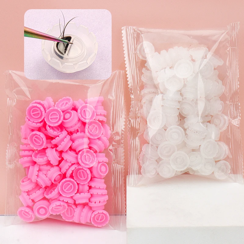 

100pcs Individual Eyelash Glue Holder Grafting False Eyelashes white pink Blossom Cup Ring Eyelash Extension Adhesive Stand tool