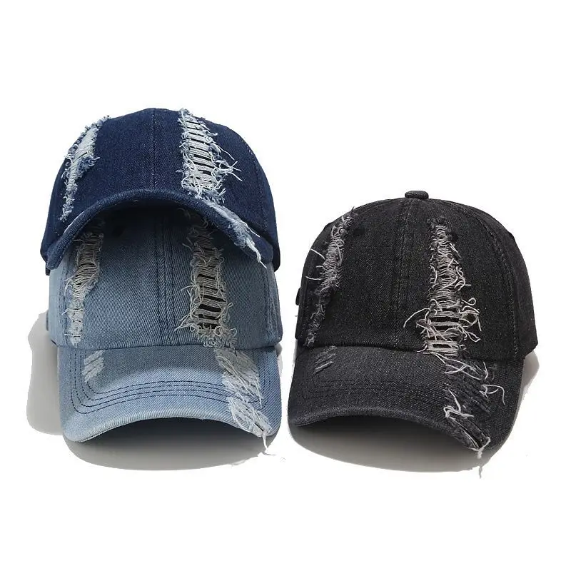 Tide Washed Denim Ripped Baseball Cap Spring Cotton Snapback Hat Hip Hop Cap for Men Women Summer Cap Casquette