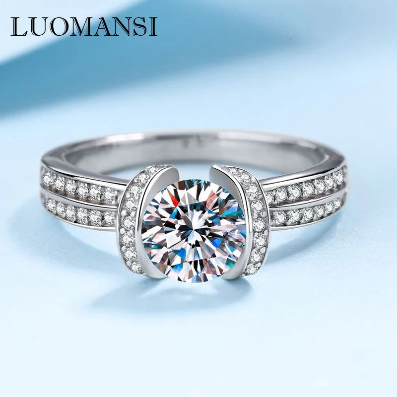 Luomansi Angel Eyes 1CT 6.5MM Mossan Ring with GRA Certificate S925 Silver Jewelry Wedding Party Woman Gift