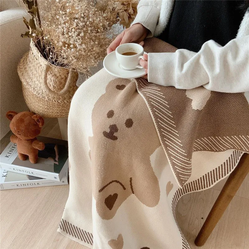 Gebreide Deken Inbakeren Dekens Voor Pasgeboren Baby 'S Accessoires Beer Kinderen Winter Warm Bed Cover Beddengoed Manta Bebe