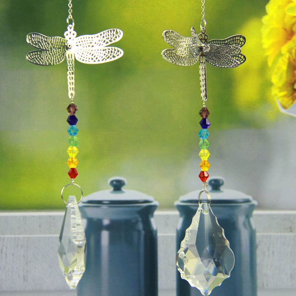 30mm Ball/50mm Mapleleaf Handmade Dragonfly Crystal Ball Prism Rainbow Maker With Octagon Beads Home Hanging Suncatcher Ornament