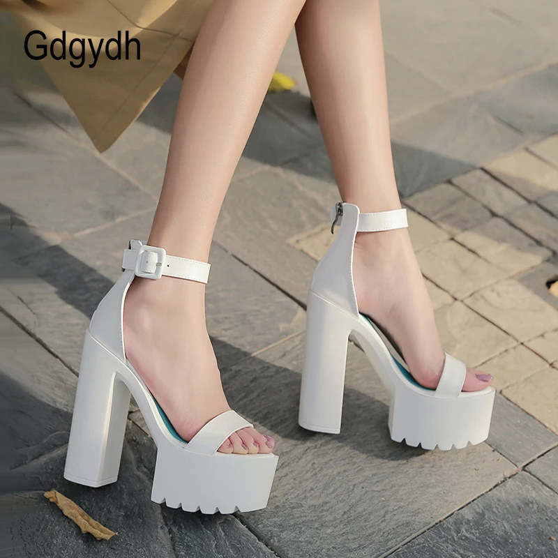 Gdgydh Roman Style Summer Thick Bottom High Heeled Sandals Women Nightclub Shoes Dance Party Black White Platform Heel Hot Sale