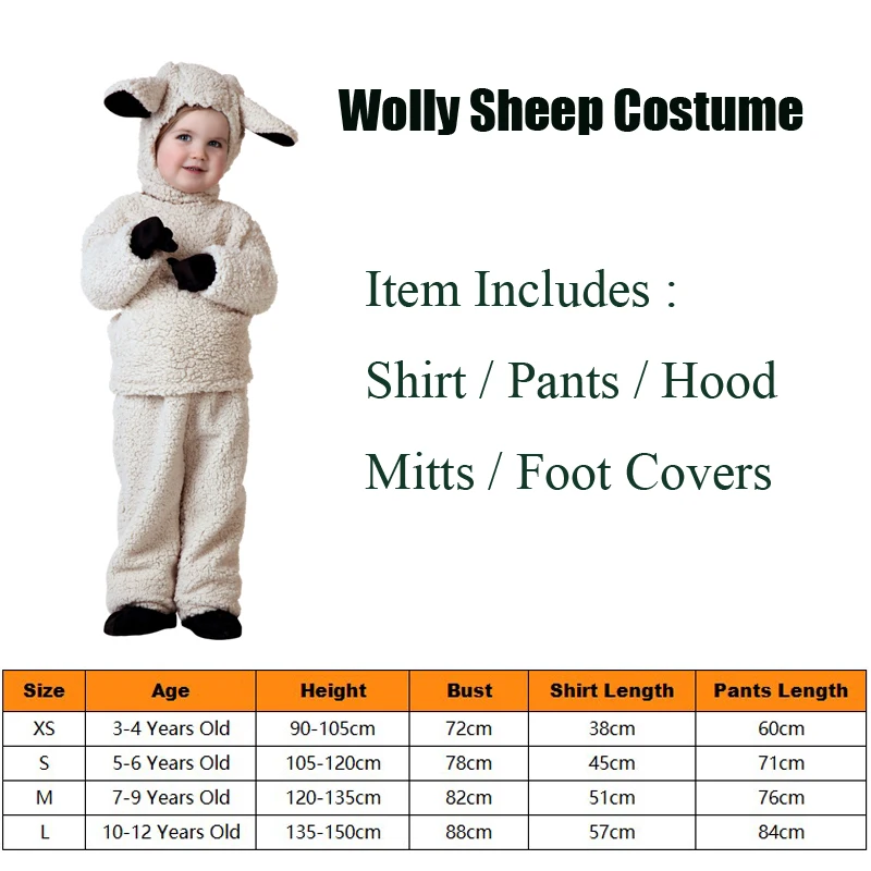 Snailify Cute Woolly Sheep Costume For Kids Halloween Child Animal Costumes Little Lamb Cosplay Outfit Carnival Purim Dress Up