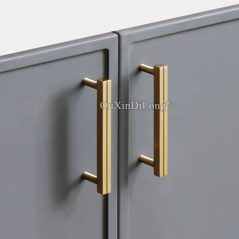 

1PCS Brass Handle Nordic Light Luxury Drawer Cabinet Door Pens Wardrobe Minimalist Long Pulls Solid Pure Copper Knobs GF450