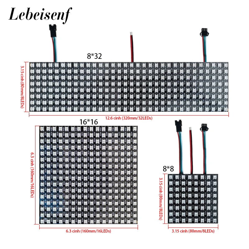 1/5Pcs WS2812B RGB Individually Addressable Flexible Digital LED Panel Light 2812 8x8 16x16 8x32 DC5V Module Matrix Pixel Screen