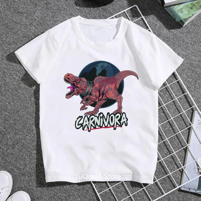 Kids Clothes Boys Summer Top Horror Dinosaur Print Children's Clothing Teen Youth White Short Sleeve Cotton T-Shirt 3 To 13 Year