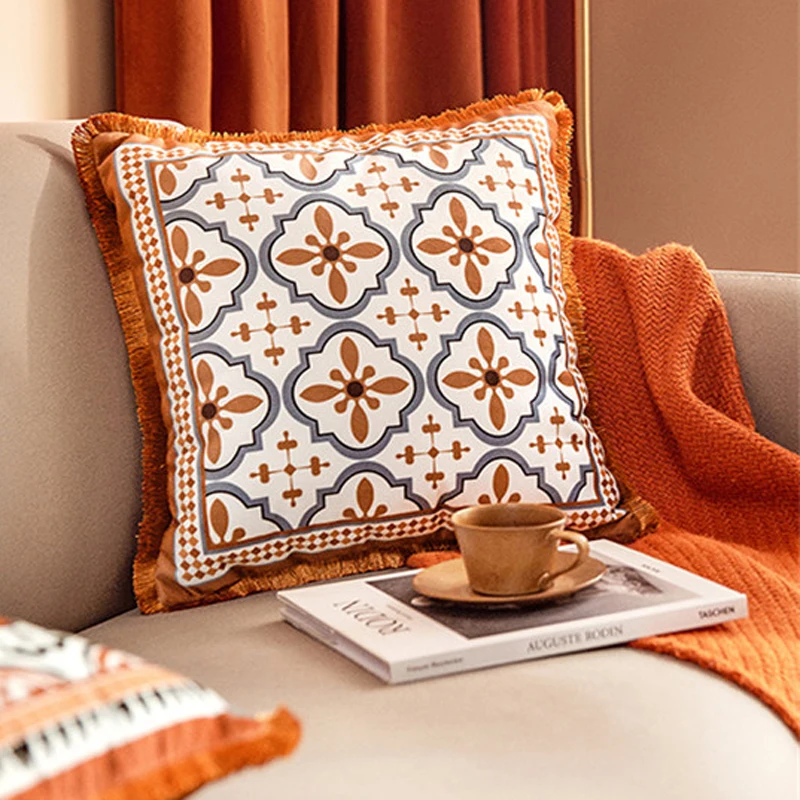 

American Orange Cushion Cover Exalted Warm Housse De Coussin Throw Pillows Pillow Tassel Cojines Decorativos Para Sofa