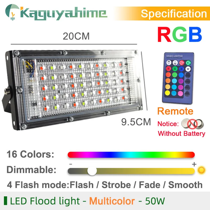 =(K)= LED Flood Light 50W RGB Floodlight 220V LED Street Reflector Spot Lamp waterproof IP65 outdoor Lighting led spotlight