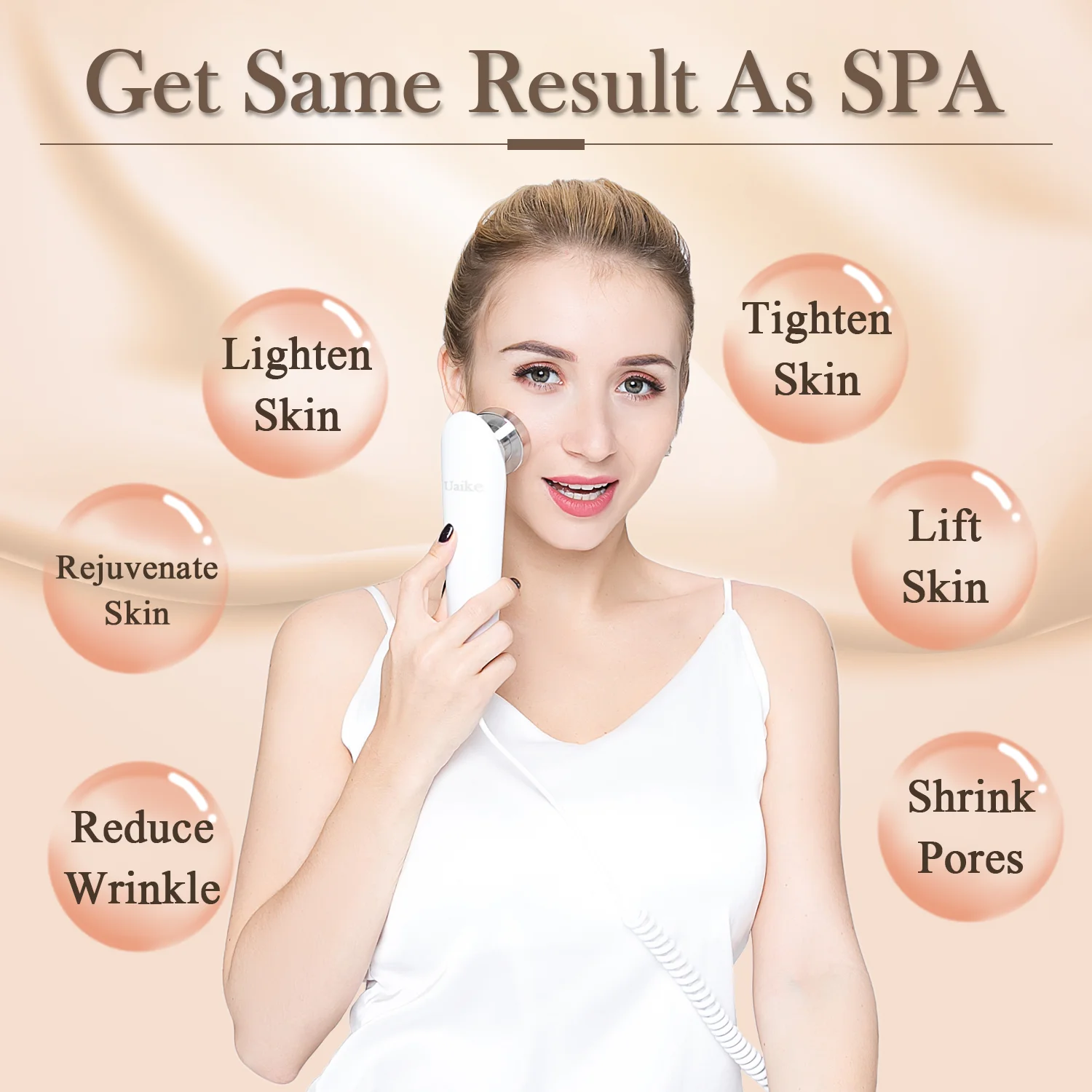 Uaike uso doméstico máquina de enrijecimento de pele facial com rádio frequência rf para remoção de rugas, anti envelhecimento, rejuvenescimento de pele em corpo inteiro