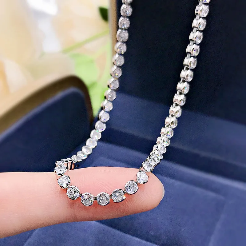 Trendy 3mm Lab Diamond Pendant 100% Real 925 Sterling Silver Party Wedding Pendants Necklace For Women Bridal Chocker Jewelry