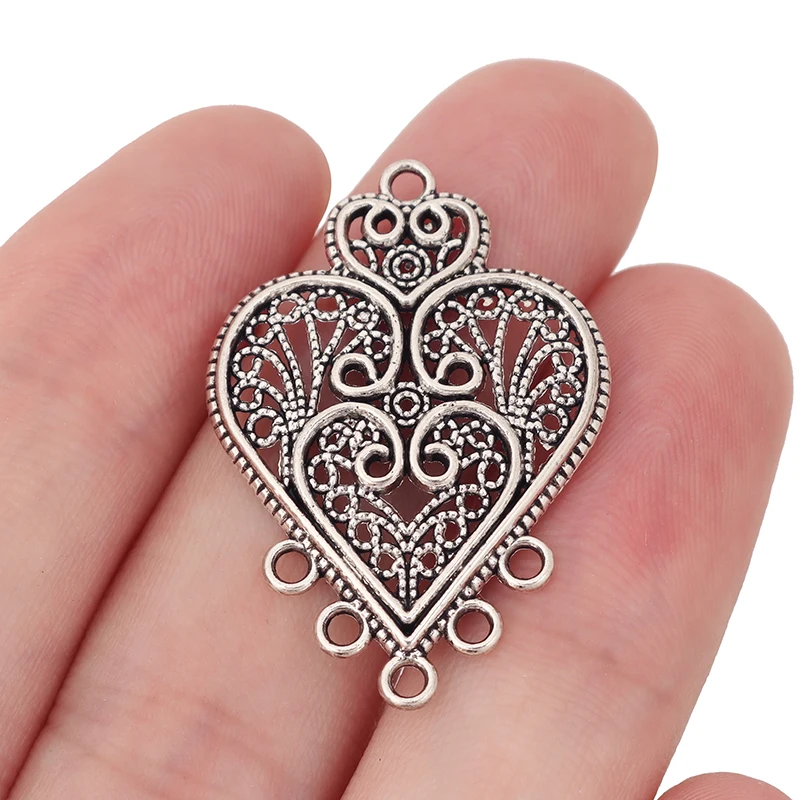 ZXZ 10pcs Tibetan Silver/Gold Tone Filigree Heart Earring Chandelier Connector Charms Pendants Jewelry Findings