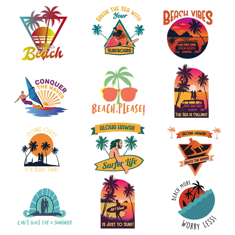 Iron On Transfer For Holiday Scenery In Hawaii Beach Thermal Stickers Landscape Scenery Patches Heat Transfer Sticker Applique