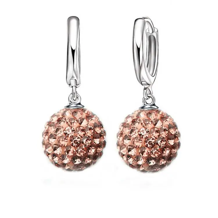 Top Sale 925 Sterling Silber Farbe glänzende Kristall Pflaster Disco Ball Creolen Schmuck Großhandel Drops hipping Frau Schmuck