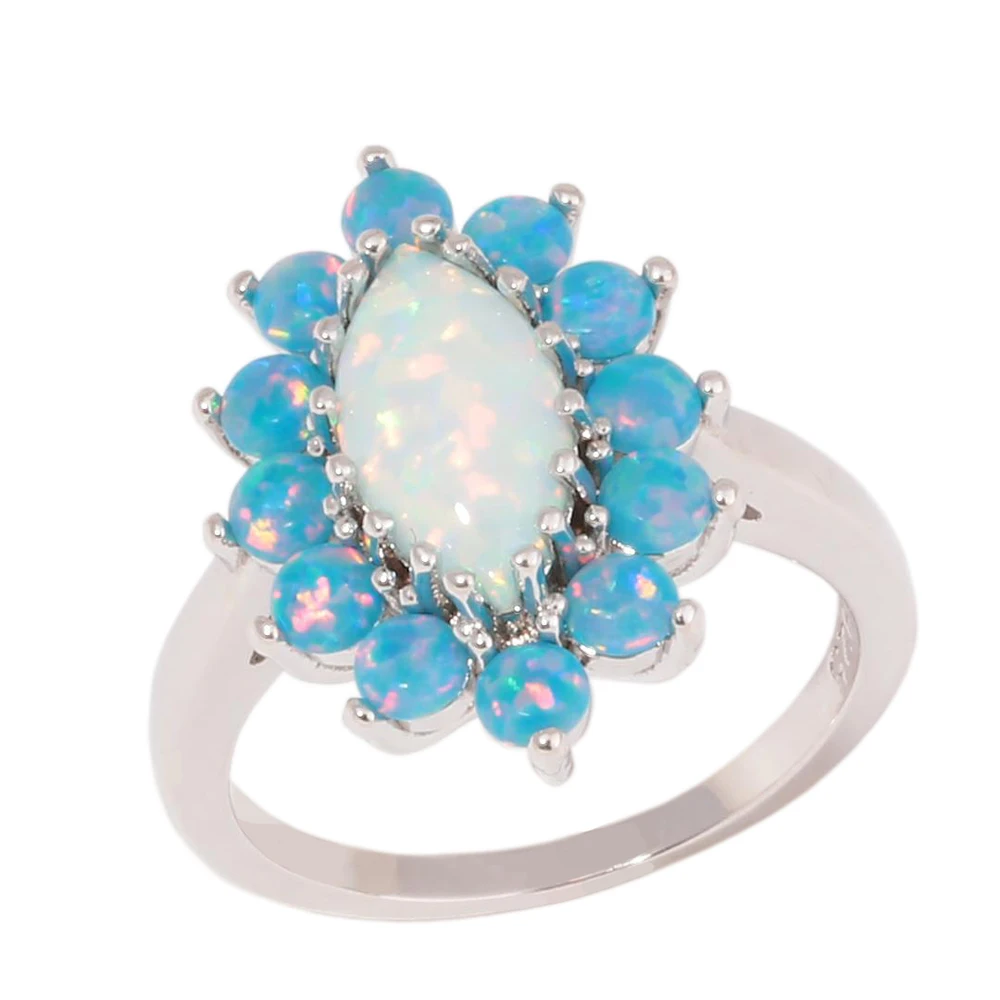 CiNily Created White Rainbow Fire Opal Silver Plated Wholesale Hot Sell Fashion Jewelrys For Women Opal Rings Size 7-9 OJ9585