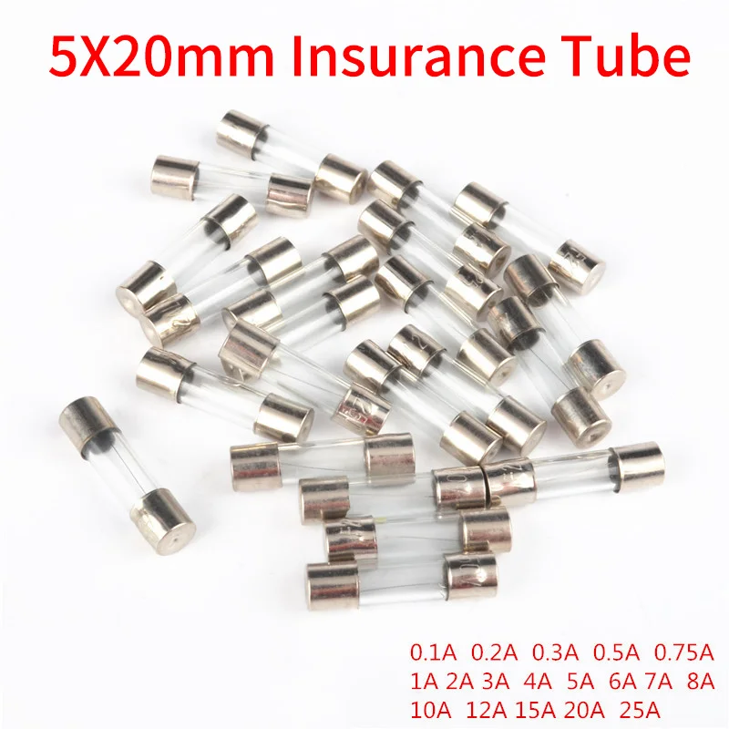 

100Pcs/lot Set Kit 5x20mm Fuse Assorted Kits DIY Quick Blow Glass Tube Fast-blow Glass Fuses 0.2A-20A