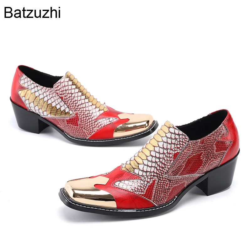 

Batzuzhi Red Genuine Leather Dress Shoes Men Italian Style Handmade Men's Shoes Slip on for Wedding and Party, Big Sizes 38-47