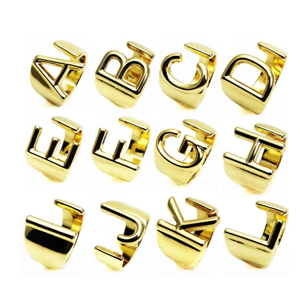 Opening adjustable ring 26 English letter rings A-Z Initial letters Ring Brass polished ring for peoples Party Jewelry