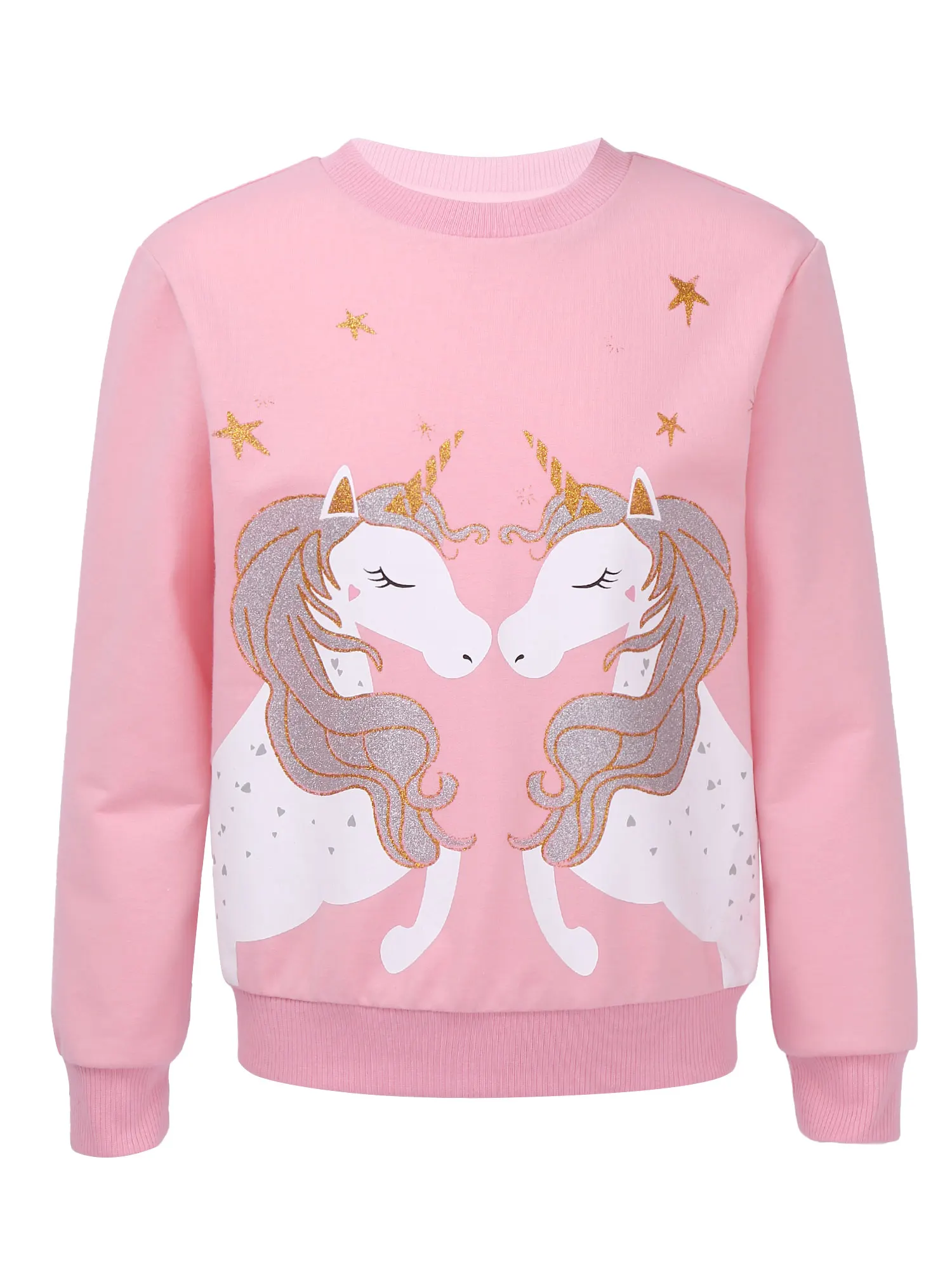 

Autumn Winter Kids Girls Round Neck Long Sleeve Hoodies Lovely Glittery Cartoon Horse Printed Sweatshirt Tops Casual Daily Wear