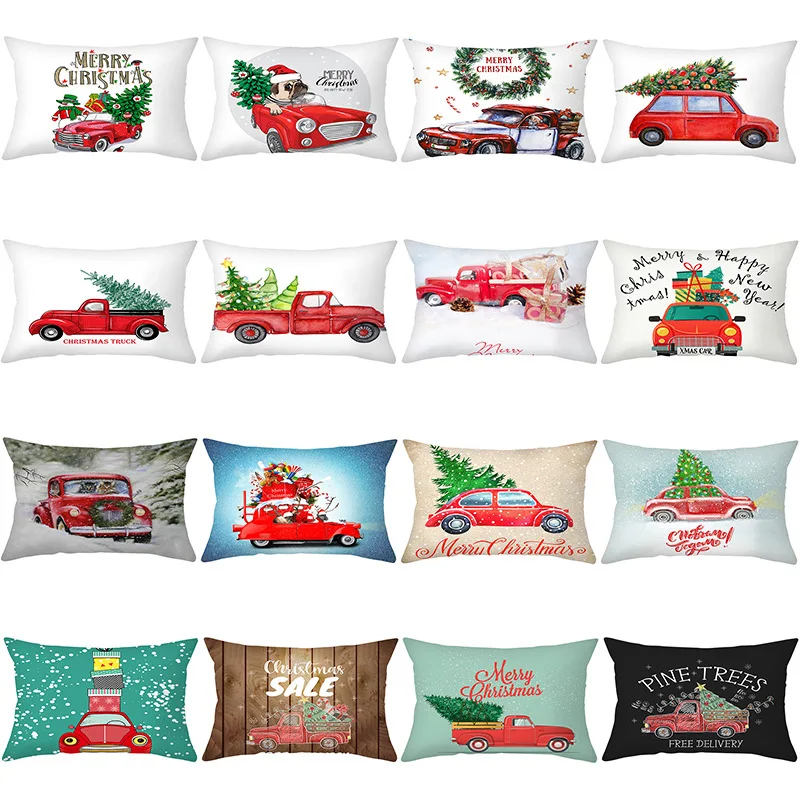 

Merry Christmas Decoration Pillow Case Christmas Waist PillowCase Cartoon Red Car Series Cushion Cover Chair throw pillow covers