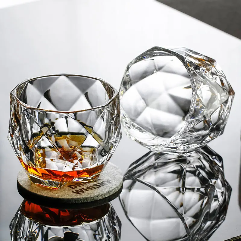 1/2/4Pcs Salloping Horse Whiskey Glasses Diamond Cut Whisky Prism Crystal Fashioned Glass Vodka Tumbler Chivas Wine Cup Verre